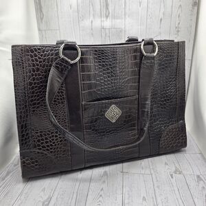 Coldwater Creek Juliana Croco Tote dark brown faux-crocodile exterior‎